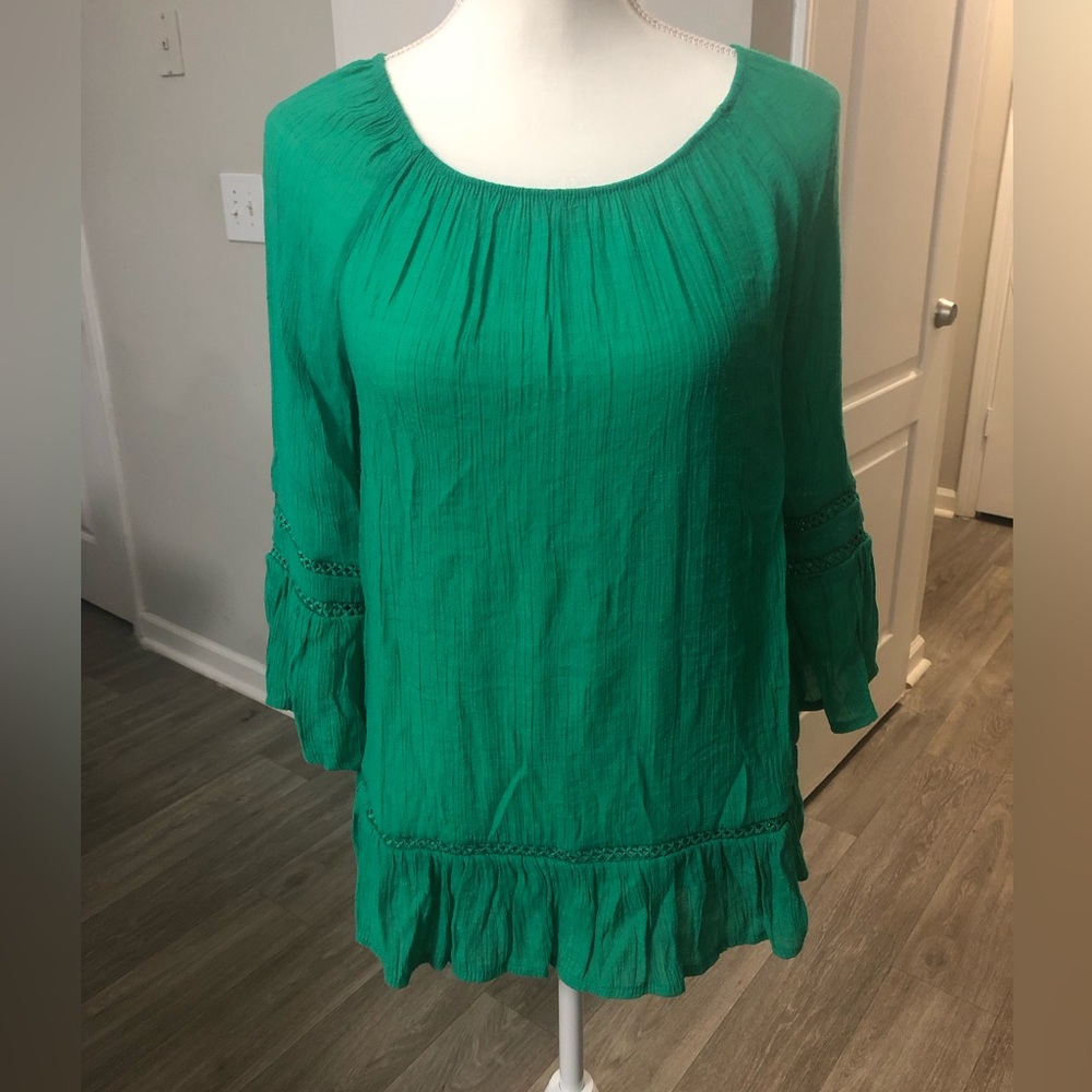 Women’s Green Counterparts Blouse Long Sleeve with Ruffles Size S